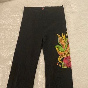 Cool printed tattooed Ed Hardy style flared legging pants